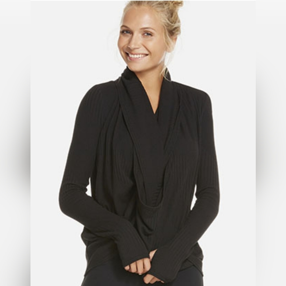 Fabletics The Austin Wrap‎ Black Sweater Cardigan Athletic Womens Size Small